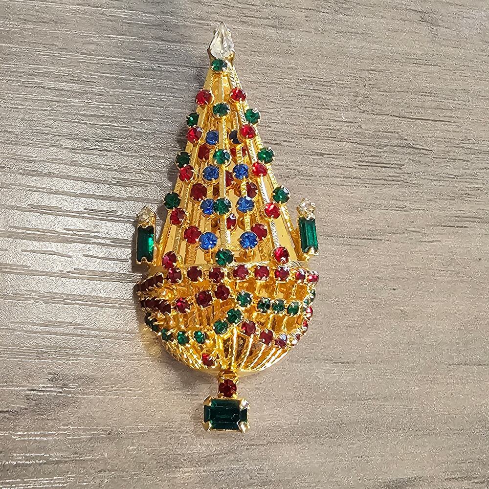 Vintage Joseph Warner Gold Chandelier Christmas Tree Brooch